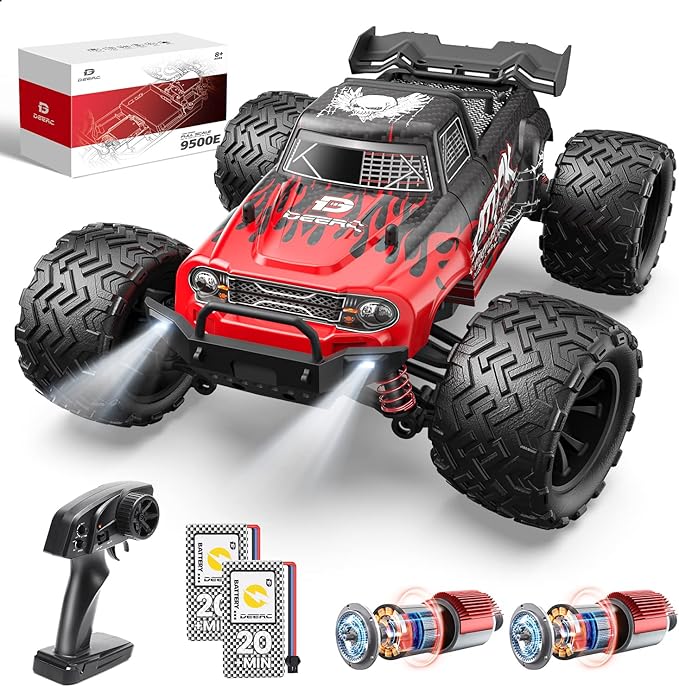 DEERC 9500E 1:16 Scale All Terrain RC Car, 4x4 High Speed 40 KPH RC Truck, 2.4Ghz Remote Control Truck with 2 Batteries, Off-Road Monster Truck for Adults Kids