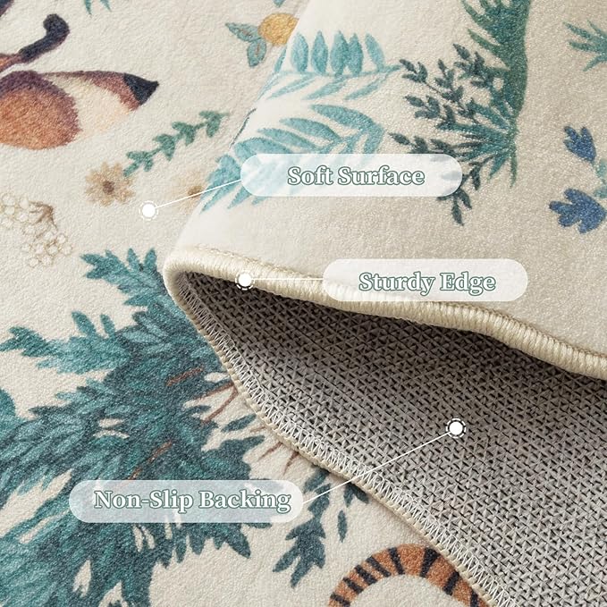 Lahome Jungle Kids Rugs for Playroom 8x10,Rugs for Bedroom Boys, Soft Large Living Room Rug Ultra-Thin, Animal Print Indoor Non Slip Carpet for Dining Room Neutral Nursery Girl (Beige, 8'x10')