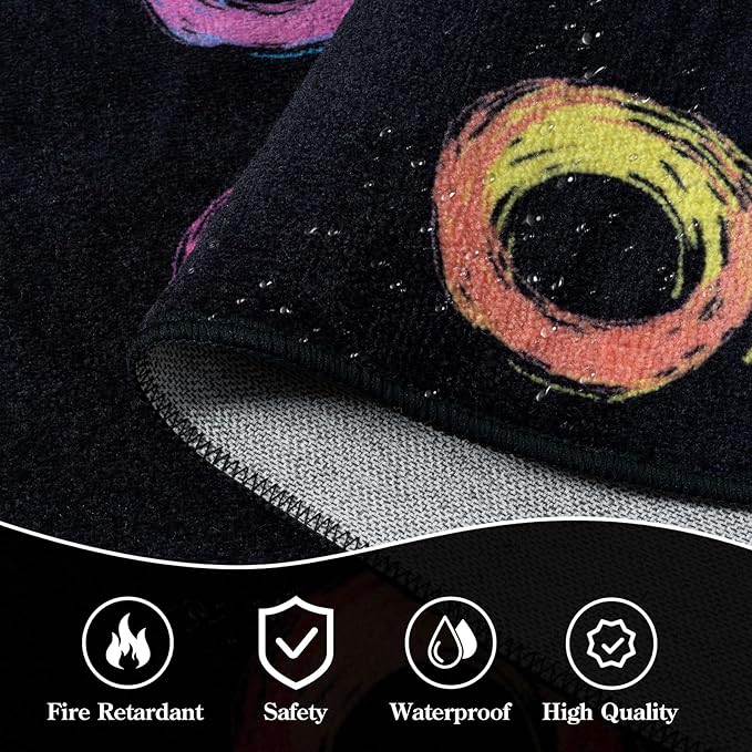 STARUIA Educational Large Carpet Classroom Rug for Kids Room, 6x8.4 Abstract Black Area Rug with Colorful Handpainted Circles, Stain-Resistant High-Traffic Kids Rugs for Playroom Elementary