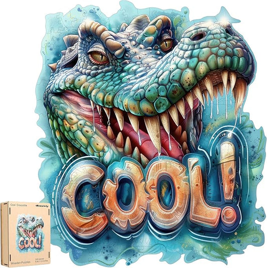 Wooden Puzzles for Adults 500 Pieces, Cool Crocodile Jigsaw Puzzles Animal Unique Shaped Wood Cut Puzzle Gifts for Adults and Kids, Family Puzzle Games, Medium Size(15.4 * 17.8in)