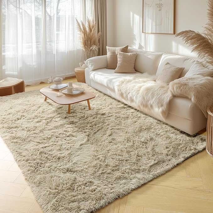 PAGISOFE Fluffy Large Living Room 8x10 Area Rugs,Fuzzy Shag Shaggy Rug Soft Plush Fur Beige Carpet for Room Decor,Indoor Modern Rugs for Living Room Bedroom Dorm Kids Room Decor Nursery Beige Rug