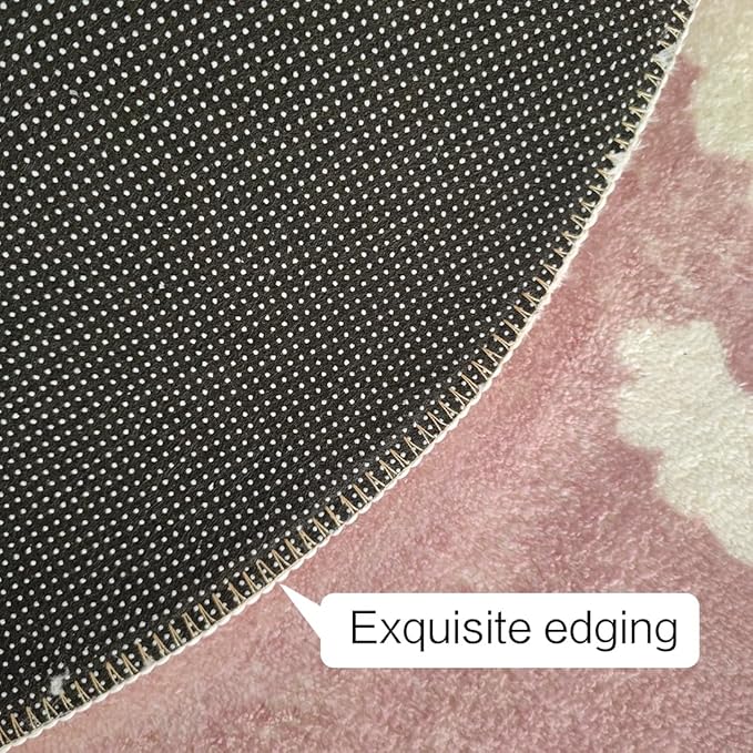 Poowe Pink Rabbit Soft Plush Round Rug - 3.3 ft Alphabet Non Slip Nursery Bedroom Playroom Washable Circle Rug for Kids Baby Toddlers