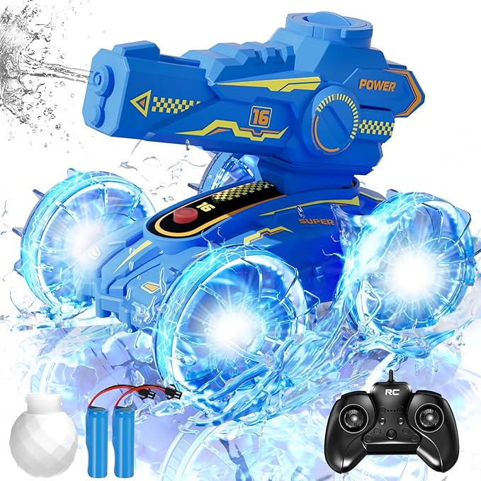 4-in-1 Waterproof Remote Control Car with Water Gun, Pool Toys for Kids age 4-8 8-12, Amphibious RC Cars & RC Boat, Water & Land RC Stunt Car, Summer Outdoor Play Toy for Boy Girl Age 3+ Birthday Gift