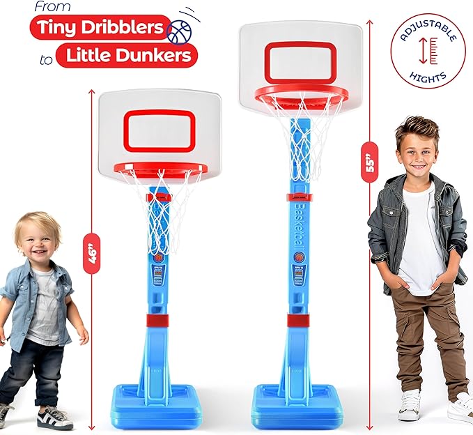 Play22 Toddler Basketball Hoop Indoor for Kids - Height Adjustable Baby Basketball Hoop Set, 4 Balls & Pump, Boys & Girls Toddler Outdoor Toys for Ages 3-5, Outside Toys for Toddlers