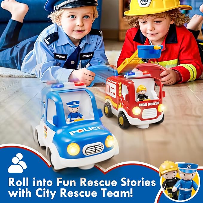 Lehoo Castle Remote Control Car for Toddlers, Fire Trucks for Toddlers 3-5, Remote Control Police Car Toy with Sounds & Lights, Toys for 3+ Year Old Boys, Gifts for 3 4 5 Year Old Boys Girls