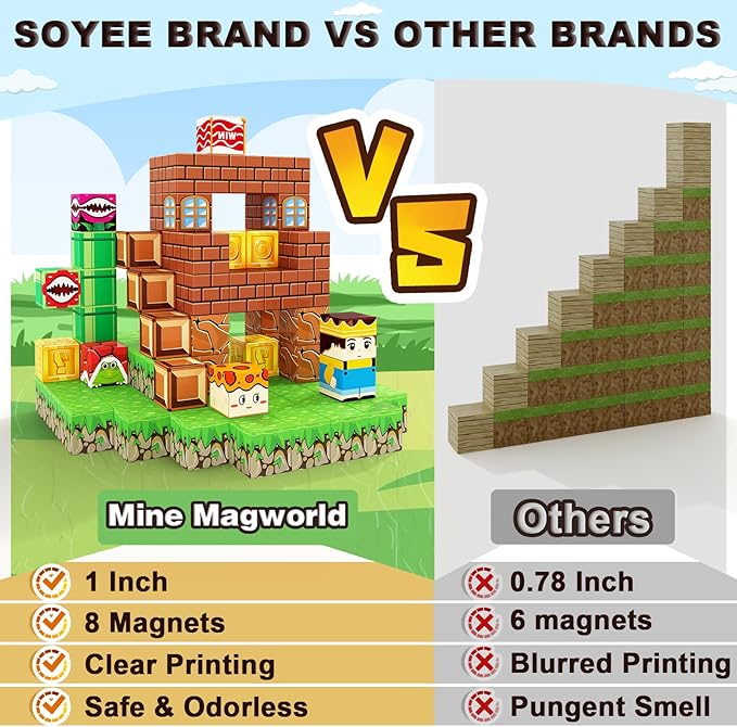 Magnetic Blocks Building Toys - Build Mine Magnet World Set Toddler Kids Sensory Toys for Boys & Girls Ages 3-5 5-7 8-12, 1'' Magnetic Cubes Game