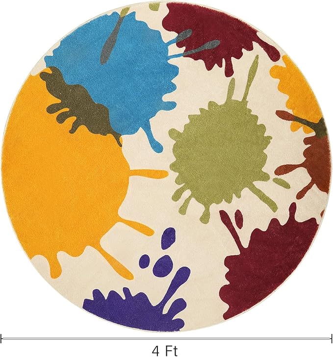 STARUIA Art Round Rug for Playroom, 4'x4' Colorful Kids Rug for Nursery, Non-Slip Soft Circular Office Carpet for Preschool Dorm