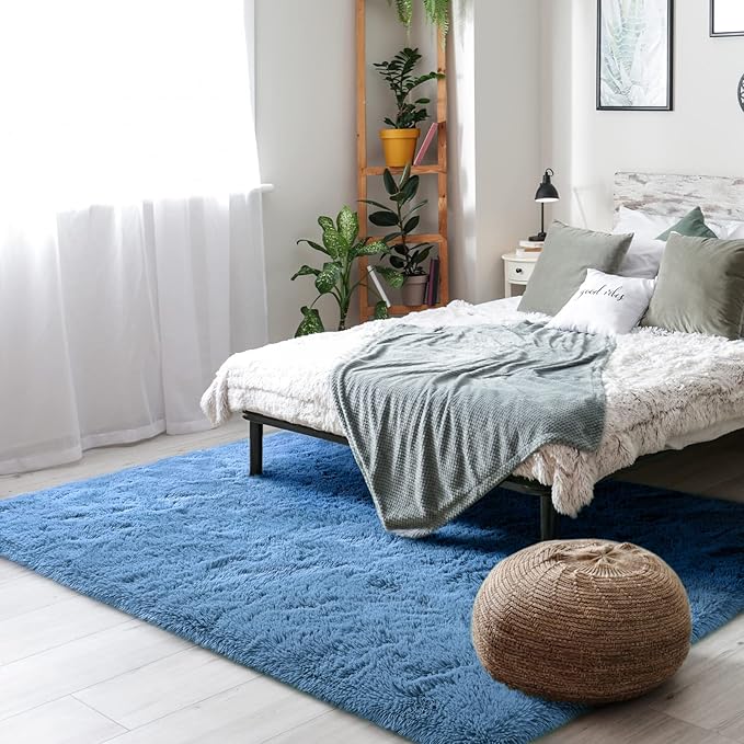 Amearea Premium Soft Area Rug 4x5.3 Feet, Blue Rugs for Living Room, Fluffy Carpet for Bedroom Nursery Playroom Teen Home Decor, Comfortable Indoor Furry Dorm Carpets, Cobalt Blue