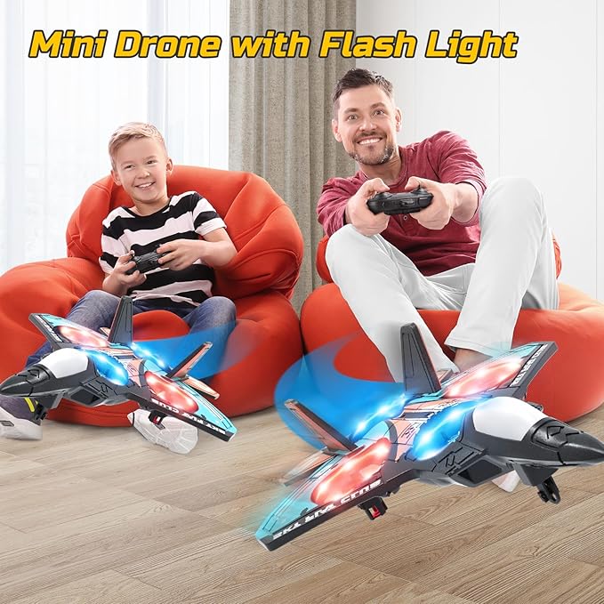 Foam Drone RC Airplane for Kids and Beginners, Remote Control Plane Fighter Jet Helicopter with Light, Auto Hovering, 360° Flip and 2 Batteries (18Mins)