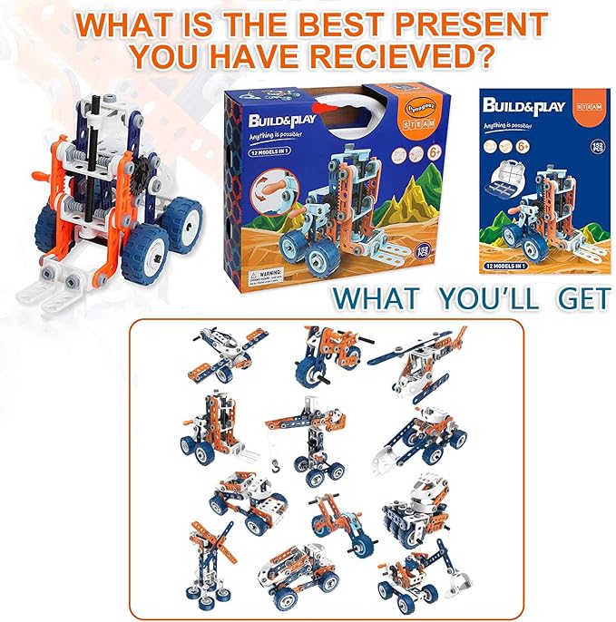 Building Toys Kits 152 Piece STEM Toys Erector Set for Boys Creative Construction Engineering Fun Educational Building Blocks Set for Boys and Girls Ages 6 7 8 9 10 11 12 Year Old, Best Toy Gift
