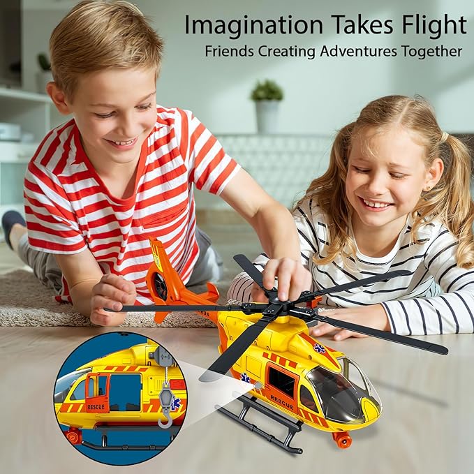 Wenbeier Rescue Helicopter Toys for Boys with Hanging Basket Airplane Toy with Lights and Sound Rescue Vehicles Toys for Kids Aged 3 4 5 6 7