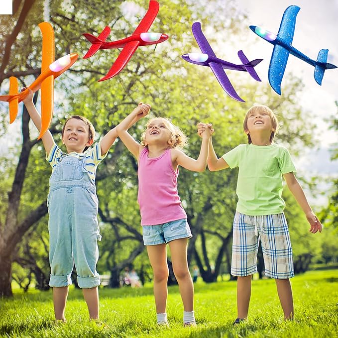 4 Pack LED Light Airplane Toys,17.5" Large Throwing Foam Plane,2 Flight Mode Glider Plane,Foam Airplane Flying Toys for Kids,Outdoor Sport Game Toys,Foam Glider Airplane,Gift Toys for Boys Girls
