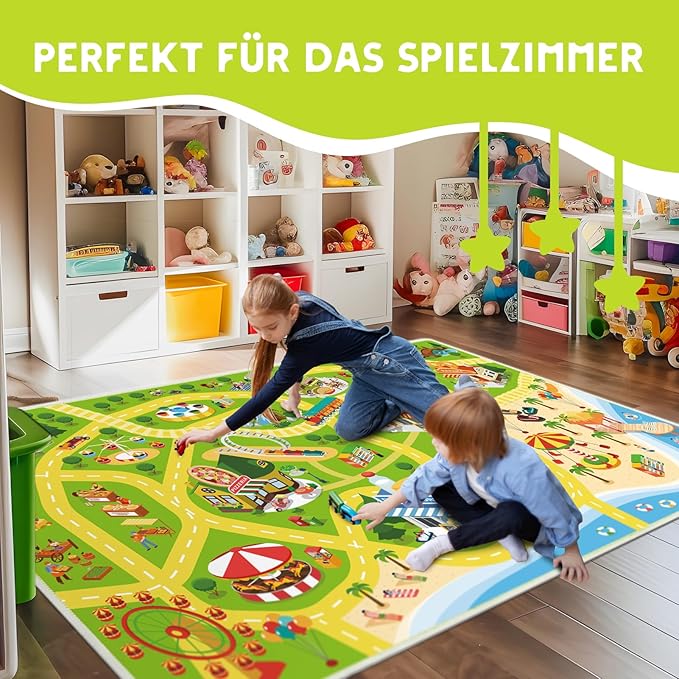 Kids Carpet Car Rug Play Mat for Playroom- 31"x 47" Non Slip Washable Kids Road Rug for Cars- Large Kid Educational Rugs Ideal Gift for Toddler Classroom Boys Girls Bedroom Decor