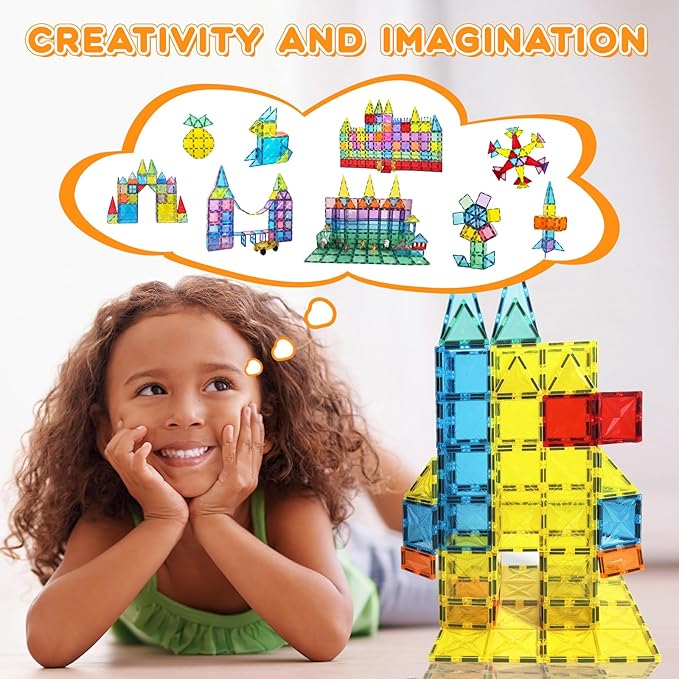 Magnetic Tiles, 130PCS Magnetic Blocks Set with 2 Cars, 4D Diamond Magnet Building Blocks, STEM Preschool Educational Magnet Toys Gift for Kids, Boys and Girls 3 4 5 6 7 8+ Year Old