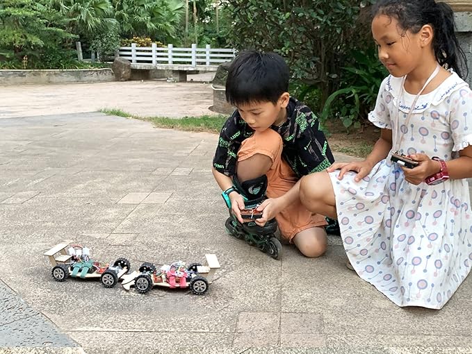 Wooden 2.4Ghz Wireless Remote Control Racing Car Kit F1 - Science Project for for Kids,Students,Education,School Model Car Kit to Build Experiment (3 Pack of Red)