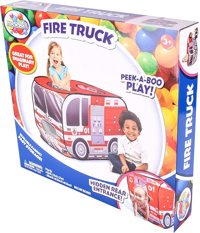 Pop Up Fire Truck – Indoor Playhouse for Kids | Red Engine Toy Gift for Boys and Girls – Sunny Days Entertainment, Multi