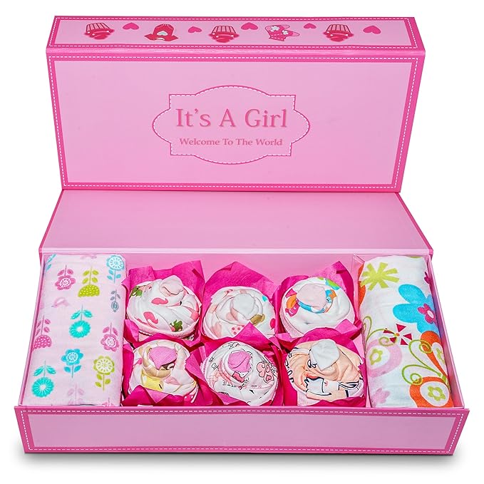 Unique Cupcake Baby Girl Gift Set | Baby Girl Newborn Essentials | Baby Clothes for Girls | Newborn Girl Outfits for Expecting Moms and New Parents | Baby Layette Set - Pink | Nikki's Gift Baskets