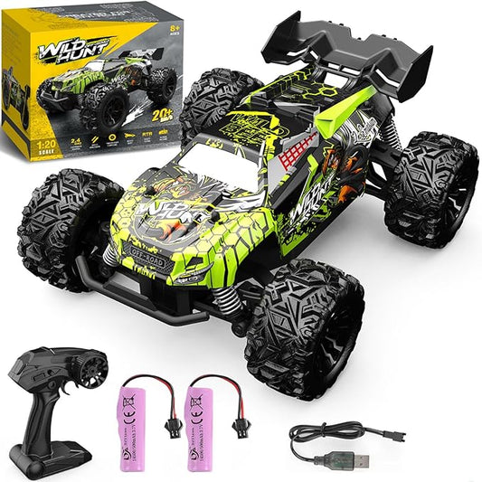 1/20 All Terrain RC Car, 20+KMH Monster Truck, 2.4Ghz Off-Road RC Vehicle with 2 Batteries, Suitable for Adults and Beginners, for Boys and Girls (Green)