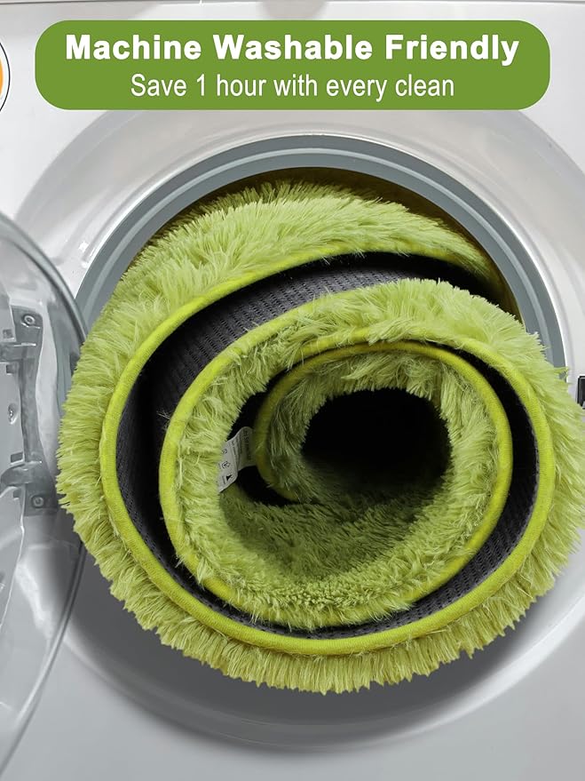 ONASAR Grass Green Round Area Rug 4ft, Soft Bedroom Circle Rugs Floor Mat for Kids Girls Teen Room, Cute Fluffy Plush Shaggy Carpet for Baby Nursery Living Room Playroom Dorm Home Decor