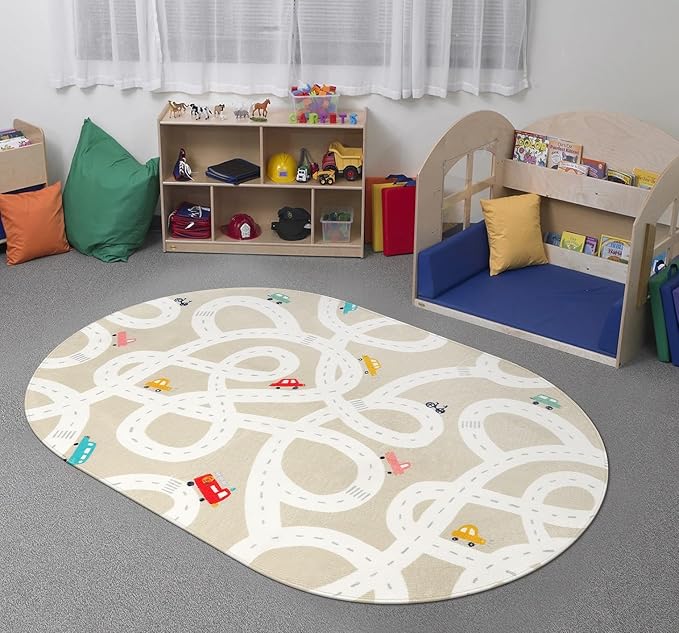 LIVEBOX Road Traffice Kids Rug, 3'x5' Floor Mats for Kids Room, Non-Slip Machine Washable Rugs for Playroom, Soft Fun & Learning Rug Children Car Carpet for Nursery Daycare Classroom
