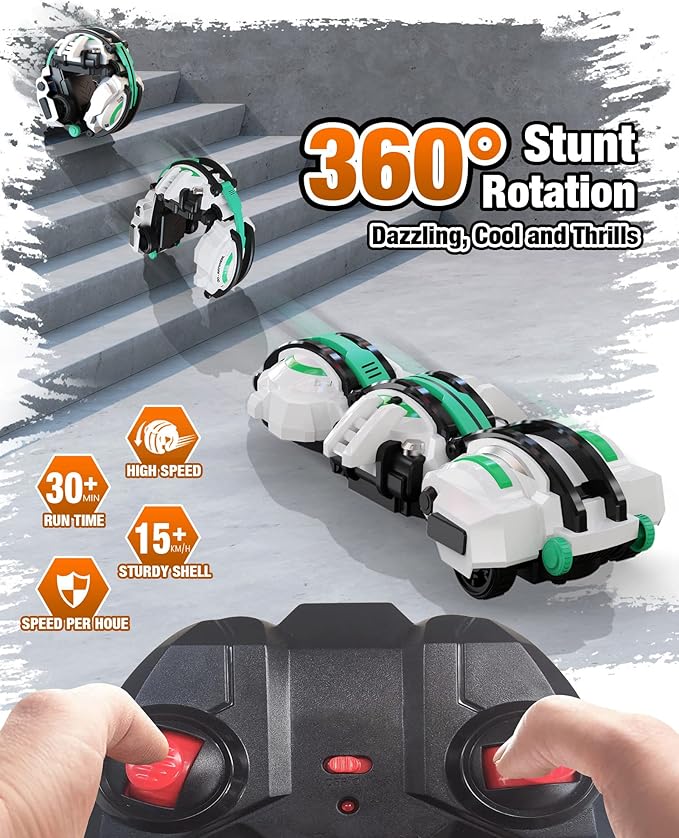 BAZADER RC Car with LED Lights - Remote Control Car Snakes 360° Roll Toy, Birthday for Kids Age 7 8 9 10 11+ Year Old, 2 Batteries 60+min, Indoor/Outdoor Toy for 6-12 yr Teen Boys