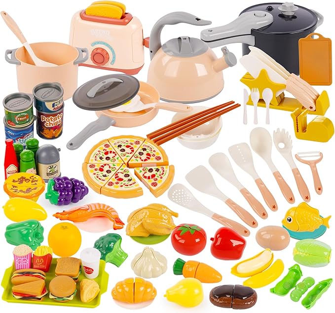 106Pcs Play Kitchen Accessories, Kids Kitchen Toy, Toddler Pretend Cooking Playset with Play Pots,Cooking Utensils,Toy Vegetables,Preschool Learning Education Toys Gift for Girls Boys