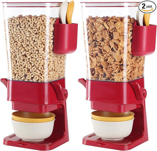 Cereal Dispenser Countertop Red 2 Pack with Creal Bowls Spoons Cutlery Box, Cereal Containers Storage - Not Easy to Crush Food, Dry Food Dispenser For Pantry Candy Snack