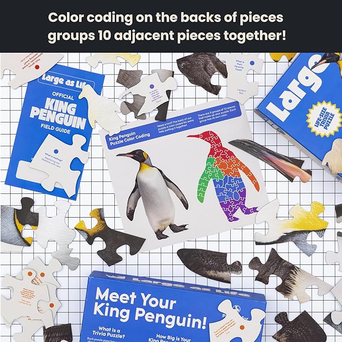 50 Piece Trivia Floor Jigsaw Puzzle - Life Size King Penguin - Educational Trivia On Each Piece – Fun Gift for Kids Enjoyable for Adults, Ages 3+ XL Puzzle Size Assembled 24" x 36" - Made in USA