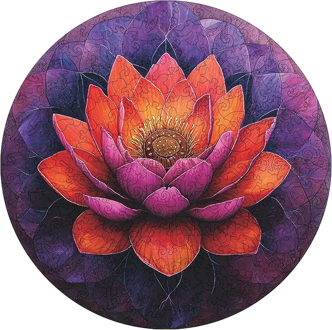 Flower Wooden Puzzle for Adults, Round Mandala Color Challenge Jigsaw Puzzles 500 Piece, Family Reunion Puzzle for Adults and Kids, Best Gift for Family Friends Royal 16.5x16.5in