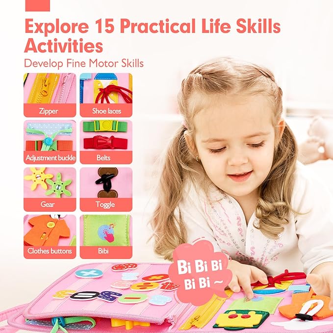 hahaland Busy Book for Toddlers Boys Girls Montessori Toys for 3+ Year Old Preschool Educational Learning Activities Toddler Travel Toys for Ages 2-4 with Life Skill Number Color Weather
