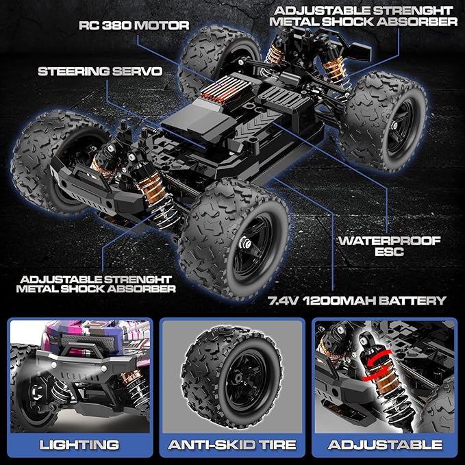 1:18 Entry-Level RC Cars for Adults & Boys, Off-Road RC Truck 40 km/h, Carros de Control Remoto 4x4 with 2 Batteries, Fast Remote Control Car for Adults