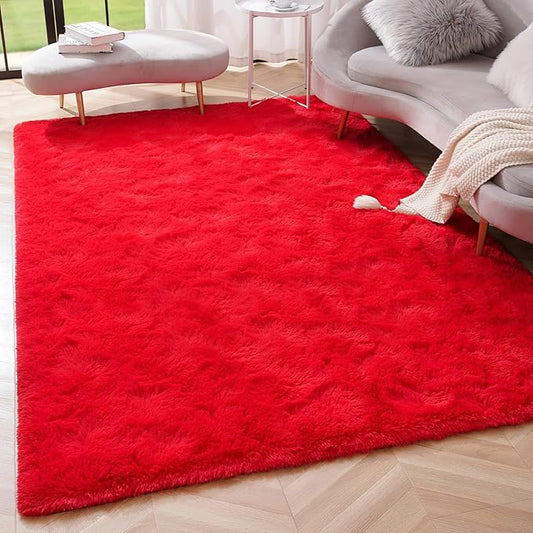 Amearea Premium Soft Area Rug 4x5.3 Feet, Modern Fluffy Rugs for Living Room, Shag Carpet for Bedroom Nursery Playroom Teen Home Decor, Comfortable Indoor Furry Dorm Carpets, Red