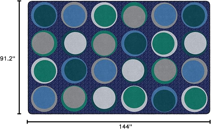 Flagship Carpets Sitting Spots Seating Rectangle Area Rug for Children's Classroom or Kids Playroom, and Home Learning Carpet, Seats 24, 7'6" x 12', Cool Blue