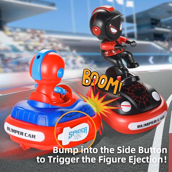 Spider Remote Control Bumper Car Set of 2, Mini RC Car with Light & Sound Effect 360° Rotating Spider Figures Bump and Eject Toy Cars for Kids Boys Girls 3-4 4-6 5-7 8-13