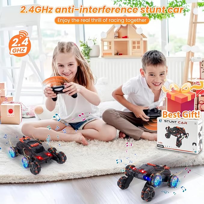 Remote Control Cars for Kids, RC Cars Toy Gesture Sensing Stunt Car, Boy Xmas Birthday Gifts Ideas, 6WD 2.4GHz All Terrain RC Race Car Double Sided 360° Rotating Toys for Boys 3 4 5 6 7 8 9 10 11 12