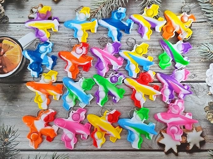100 Packs Bulk Airplane Push Rainbow Bubble Mini Pop Fidget for Boy Girls Kids, Birthday Party Favors Supplies Classroom Summer Student Prize Gifts