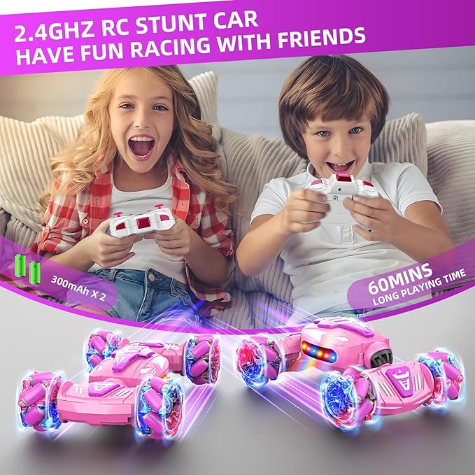 Gesture Sensing RC Stunt Car, Remote Control Car 360° Rotating 4WD 2.4Ghz RC Cars Transform Hand Controlled Toys with Light & Music, Best Gifts for Girls Age 6-7 8-12