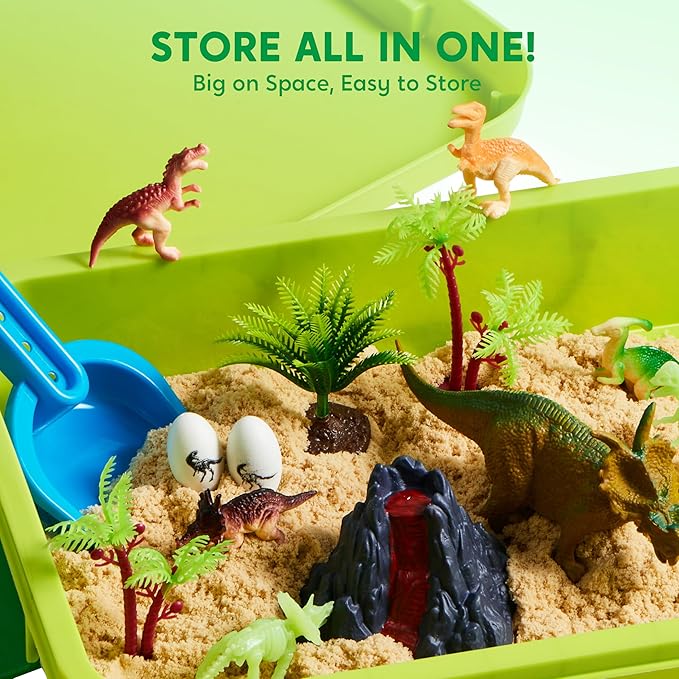 Klever Kits Dinosaurs Sensory Bin Toys for Toddlers with Glow in The Dark Dinosaurs, Sandbox with Lid Sand, Preschool Learning Activities Gifts for Boys Girls Age 3+