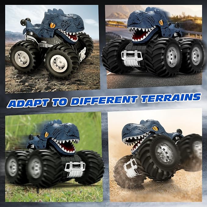 Tecnock Remote Control Monster Trucks Car, 360° Rotating RC Cars for Boys, 2.4GHz Dinosaur Toys with Spray, Light & Sound, Toys for Kids 6 7 8 Year Olds, Gift for Boys and Girls