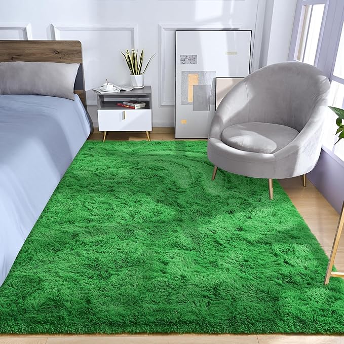 Amearea Premium Soft Area Rug 4x5.3 Feet, Green Rugs for Living Room, Fluffy Carpet for Bedroom Nursery Playroom Teen Home Decor, Comfortable Indoor Furry Dorm Carpets, Green