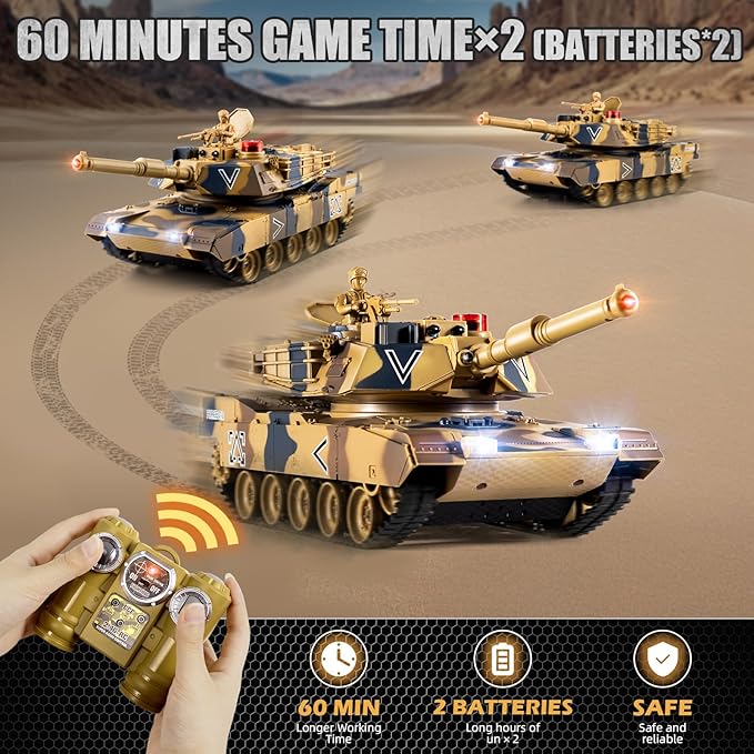 1/24 RC Tank, Remote Control US M1A2 Abrams Army Model Tank with Sound Effects, Lights and Smoke, 2.4G Military Model Toy for Kids, Perfect Birthday for Boys 6+ Years Old