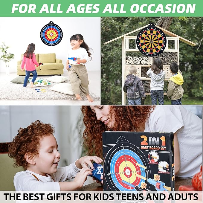 Magnetic Dart Board for Kids-12Magnetic Dart/Sticky Balls Or 2 Toy Gun+40 Foam Dart.Indoor/Outdoor Kids Games and Party Games,Christmas Birthday Gifts Toys for 3-12 Year Old Boys