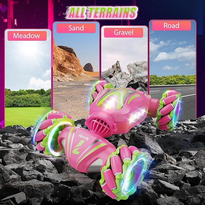 Remote Control Car, Pink RC Cars for Girls, Gesture Stunt with Light & Music, 4WD, 360° Rotating, 2.4Ghz Remote Control Car Toys, Birthday Gift for Kids Age 6+