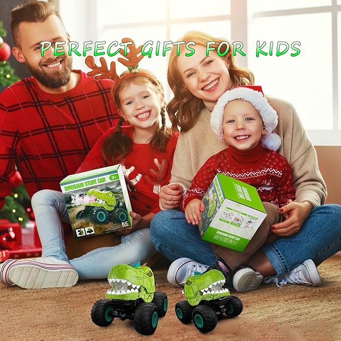 Monster RC Car - Dinosaur 360° Rotating Stunt Car with Spray, Lights & Sound, 2.4GHz All Terrain Truck, Remote Control Toys for Age 4-7, Gifts for Kids 3-12