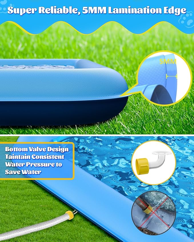 Splash Pad, 107"- 80" Non-Slip Splash Pad for Kids and Dogs, Thickened Durable Square Dog Pool with Sprinkler Summer Outdoor Water Toys for Toddler Girls Boys Children Pet (Blue)