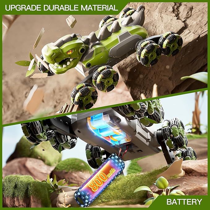 8WD Remote Control Car, 2.4GHz Remote Control Dinosaur for Boys 4-7,Suitable for Children Aged 8-12, Children's Birthday Gift Recommendation (Green)