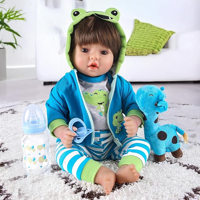 CHAREX Realistic Reborn Baby Dolls Lifelike Weighted Reborn Boy 18 inch Toddler Soft Body Toy Giraffe Gift Set