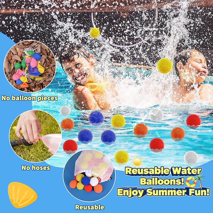 Reusable Water Balls, 75 Pack Reusable Water Balloons Splash Balls for Kids and Adults - Water Toys for Outdoor Summer Fun Water Games Pool Backyard Birthday Party