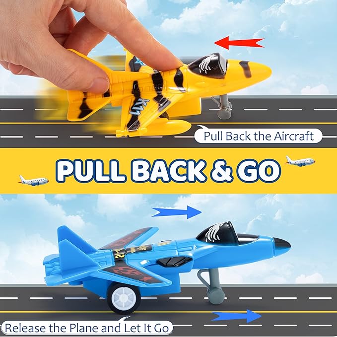 JOYIN 16 Pcs Pull Back Airplane Toys, Boys Plane Playset, Aircraft Incl Helicopter, Fighter, Bomber, Biplane Toy, Gifts for Toddler Kids 3+ Years Old, Kids Presents, Easter Basket Stuffers