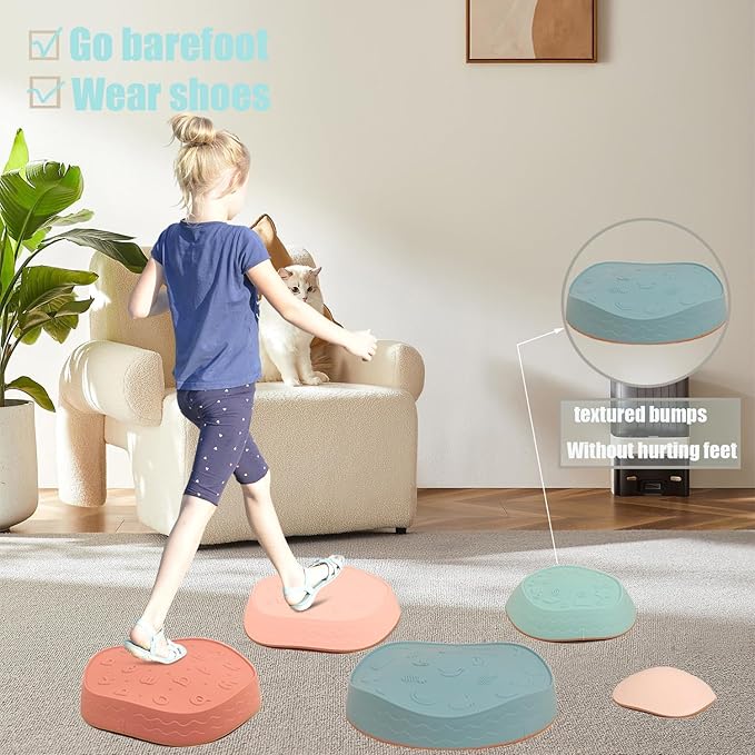 Stepping Stones for kids,Non-Slip Sensory Stepping Stones for Promoting Toddler's Balance Coordination Skills,Obstacle Courses Sensory Toys Outdoor or Indoor Play for Kids Age 3-8